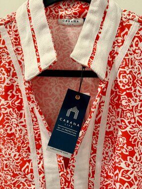 🏖️ NWT Cabana Life Americana Sleeveless Tunic Dress Red White Floral UPF 50+